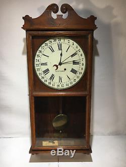 1800s Antique Seth Thomas Wall Clock Winding Key Pre Regulator Wind-Up Pendulum