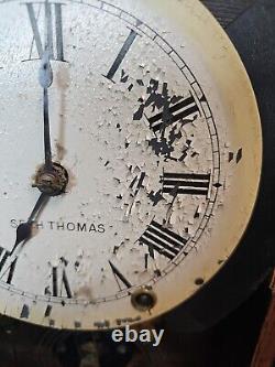 1875 Seth Thomas 8 Day Round Top Shelf Clock Working, Humming Bird Reverse