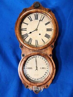 1876 USA Seth Thomas No. 4 Calendar, Months, Day, Keywound Wall Clock, walnut Case