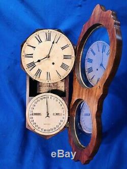 1876 USA Seth Thomas No. 4 Calendar, Months, Day, Keywound Wall Clock, walnut Case