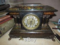 1880 Seth Thomas Adamantine Shelf Mantel Clock Green orange black 4 pillars