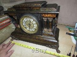 1880 Seth Thomas Adamantine Shelf Mantel Clock Green orange black 4 pillars