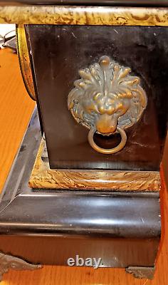 1880  Working Seth Thomas Mantle Clock, Lion Heads, Bronze Side Plates & legs
