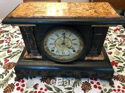 1880's Seth Thomas Antique Mantle Clock Adamantine Marble Finish Top