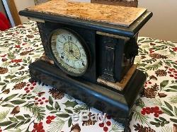 1880's Seth Thomas Antique Mantle Clock Adamantine Marble Finish Top