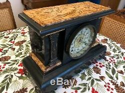 1880's Seth Thomas Antique Mantle Clock Adamantine Marble Finish Top