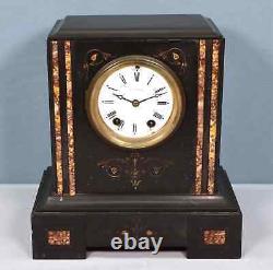 1880's Seth Thomas marble inlaid slate clock with key and pendulum runs & Chimes