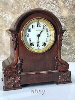 1881 antique USA seth thomas Striking clock, mahogany Case, Porcelain Dial