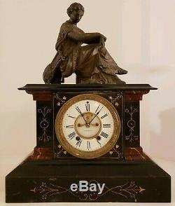 1886 SETH THOMAS Open Escapement Black Iron Mantel Clock withFigural Statue Topper