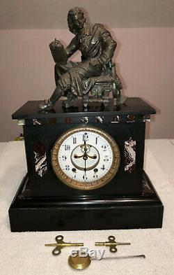 1890s Antique Seth Thomas Marble Slate Mantel Clock Open Escapement Working