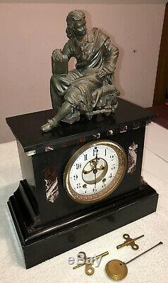 1890s Antique Seth Thomas Marble Slate Mantel Clock Open Escapement Working