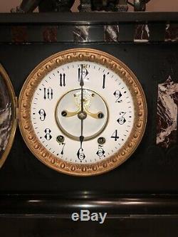 1890s Antique Seth Thomas Marble Slate Mantel Clock Open Escapement Working