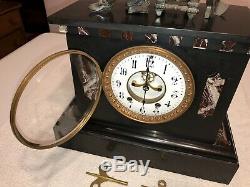 1890s Antique Seth Thomas Marble Slate Mantel Clock Open Escapement Working