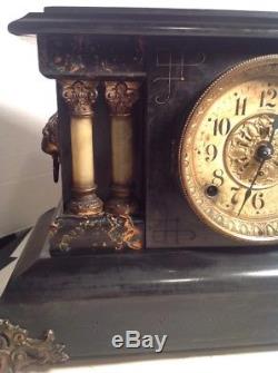 1890s Seth Thomas Mantle Mantel Shelf Clock, Fancy Lion Heads With Columns 4 1/2