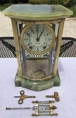 1900s Antique Seth Thomas Crystal Regulator Mantel Clock Working In Onyx