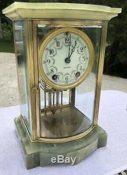 1900s Antique Seth Thomas Crystal Regulator Mantel Clock Working In Onyx