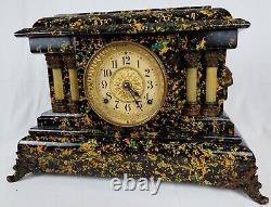 1904 Rare Color Prince Antique Mantel Clock Seth Thomas Marbled Adamantine