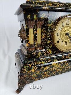 1904 Rare Color Prince Antique Mantel Clock Seth Thomas Marbled Adamantine