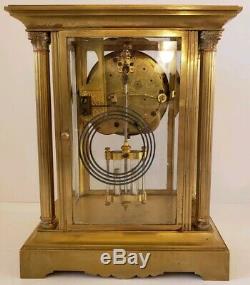 1908 SETH THOMAS Brass & Beveled Glass Corinthian Column Crystal Regulator Clock