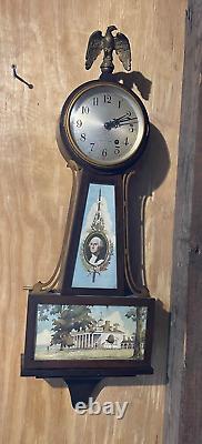 1929 SETH THOMAS BANJO CLOCK ANTIQUE, GEORGE WASHINGTON, MT VERNON Working 4384