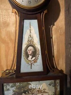 1929 SETH THOMAS BANJO CLOCK ANTIQUE, GEORGE WASHINGTON, MT VERNON Working 4384