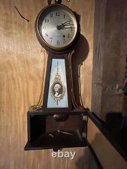 1929 SETH THOMAS BANJO CLOCK ANTIQUE, GEORGE WASHINGTON, MT VERNON Working 4384