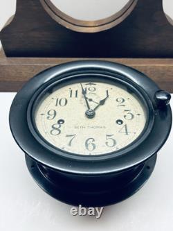 1950s Seth Thomas Lever 4 Bakelite Marine Maritime Non-Bell Clock withStand