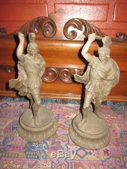 2 antique clock statues roman gladiator spelter matched pair ansonia seth thomas