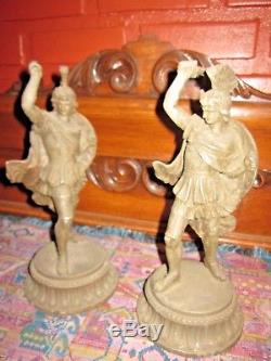 2 antique clock statues roman gladiator spelter matched pair ansonia seth thomas