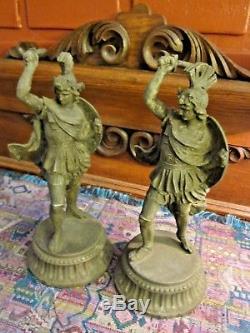 2 antique clock statues roman gladiator spelter matched pair ansonia seth thomas