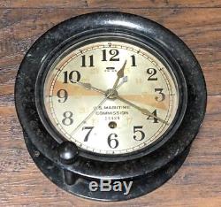 22470 Vintage Ships Bell Clock US Maritime Commission 14424 Seth Thomas Key Wind