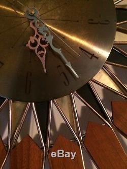 24Vintage High End Seth Thomas Atomic Starburst Clock Wood Brass Working Clock