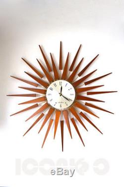 60s amazing mid century Seth Thomas large starburst sunburst wall clock