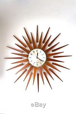 60s amazing mid century Seth Thomas large starburst sunburst wall clock