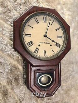 8 Day USA Antique Seth Thomas Thomaston Drop Octagon, Strike Clock, walnut Case