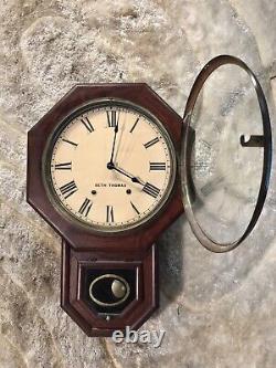 8 Day USA Antique Seth Thomas Thomaston Drop Octagon, Strike Clock, walnut Case
