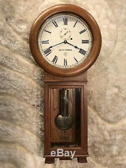 8 Day Vintage Antique Seth Thomas Weight Driven No # 2 Wall Clock, Mahogany