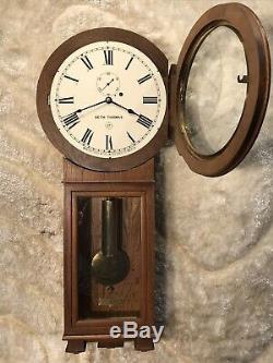 8 Day Vintage Antique Seth Thomas Weight Driven No # 2 Wall Clock, Mahogany