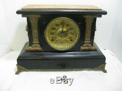 ANTIQUE 1880 Seth Thomas #102 Adamantine Mantle Clock with Key