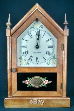 ANTIQUE MANTEL CLOCK cathedral wood SETH THOMAS vintage reverse painted WORKS