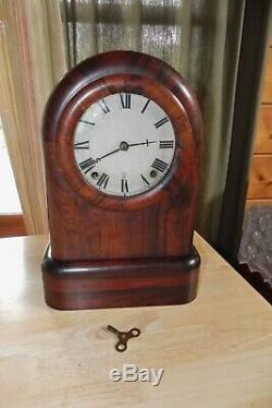 ANTIQUE SETH THOMAS 8-DAY SPRING CLOCK + KEY Mahogany Wood Beehive Shelf Mantel