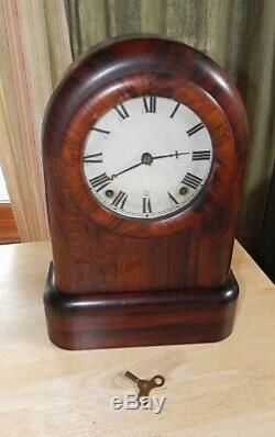 ANTIQUE SETH THOMAS 8-DAY SPRING CLOCK + KEY Mahogany Wood Beehive Shelf Mantel