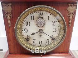 ANTIQUE SETH THOMAS ADAMANTINE ADVANCE MODEL LONG ALARM MANTEL CLOCK c. 1909