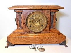 ANTIQUE SETH THOMAS ADAMANTINE FAUX MARBLE MANTEL CLOCK, c. 1900