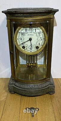 ANTIQUE SETH THOMAS BRASS CASE CRYSTAL REGULATOR CLOCK, c. 1900