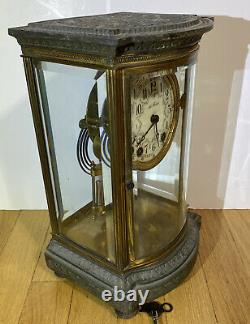 ANTIQUE SETH THOMAS BRASS CASE CRYSTAL REGULATOR CLOCK, c. 1900