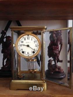 ANTIQUE SETH THOMAS EMPIRE CRYSTAL REGULATOR CLOCK PORCELAIN Face Key RUNs