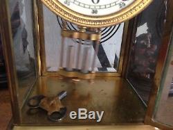 ANTIQUE SETH THOMAS EMPIRE CRYSTAL REGULATOR CLOCK PORCELAIN Face Key RUNs