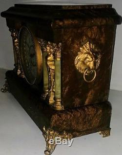ANTIQUE SETH THOMAS MANTEL CLOCK ADAMONTE RARE 6 COLUMN EARLY WORKS GREAT with KEY