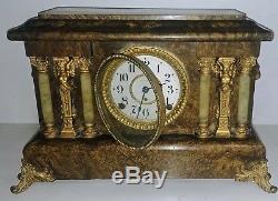 ANTIQUE SETH THOMAS MANTEL CLOCK ADAMONTE RARE 6 COLUMN EARLY WORKS GREAT with KEY
